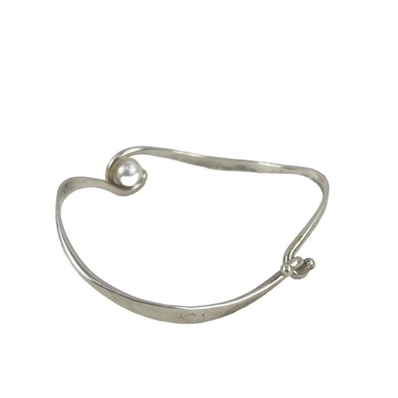 Pearl Curl Argentium Silver Tommy K Designs Hand Forged Curling Bracelet with 7. - Picture 6 of 11